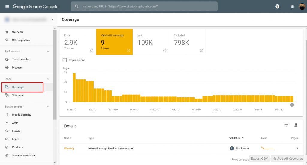 Google Search Console>>Abdeckung